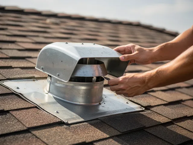 Plantation Dryer Vent Cleaning certified technician safely cleaning a roof-mounted dryer vent in Plantation