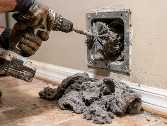 Certified Plantation Dryer Vent Cleaning technician performing dryer vent cleaning in Plantation